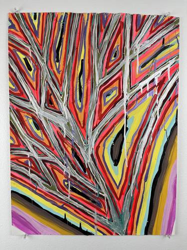 Multicolor Abstract Line Neon Metallic Painting on Paper thumb