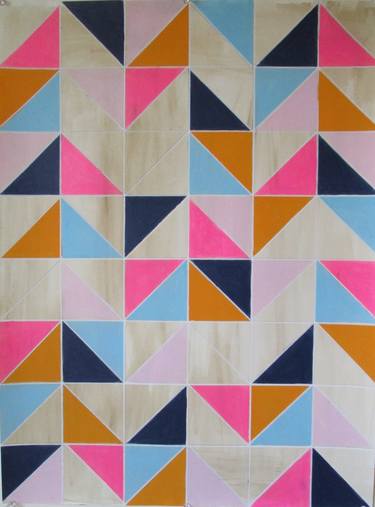 Saatchi Art Artist Amy Illardo; Painting, “Navy Blue Pink Orange Chevron Geometric” #art