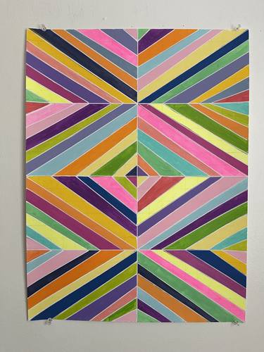 Multicolor Stripe Geometric Acrylic on Paper 18x24 thumb