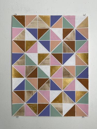 Metallic Gold Brown Pink Blue Green Geometric Painting thumb