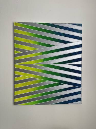 Saatchi Art Artist Amy Illardo; Painting, “Metallic Silver with Yellow Blue Green Geometric” #art
