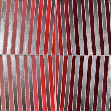 Red Ombre Metallic Silver Geometric 14x14 Acrylic Painting thumb