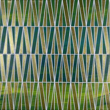 Blue Green Metallic Gold Geometric 14x14 Acrylic on Canvas thumb