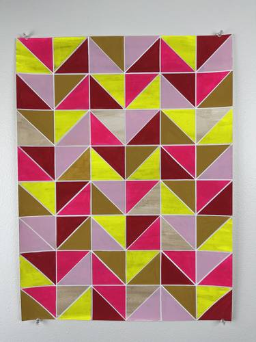 Neon Pink Yellow Red Geometric Painting on Paper 18x24 thumb