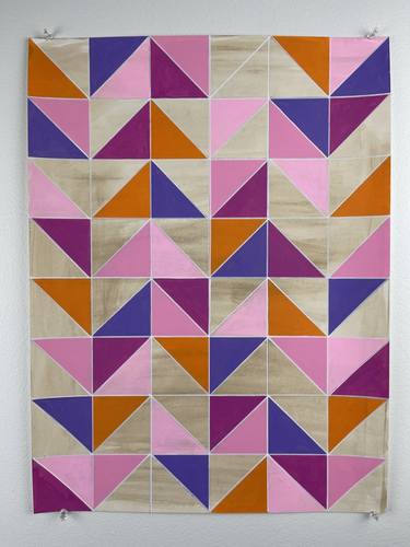Pink Purple Orange Geometric Painting on Paper 18x24 thumb