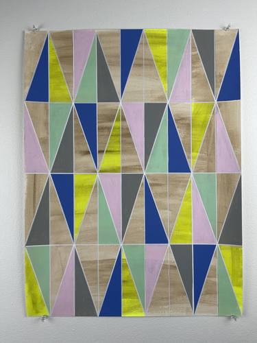 Neon Yellow Blue Pink Mint Green Geometric Painting on Paper thumb