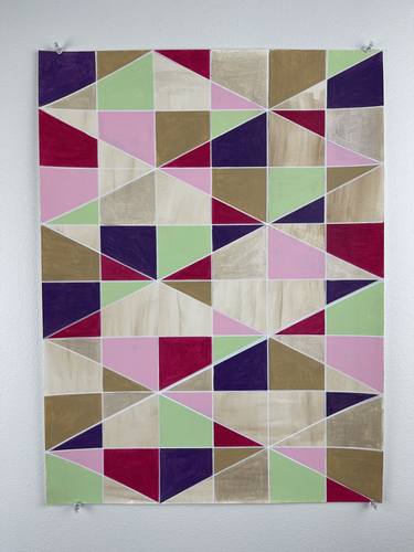 Purple Red Pink Mint Brown Geometric Painting on Paper thumb