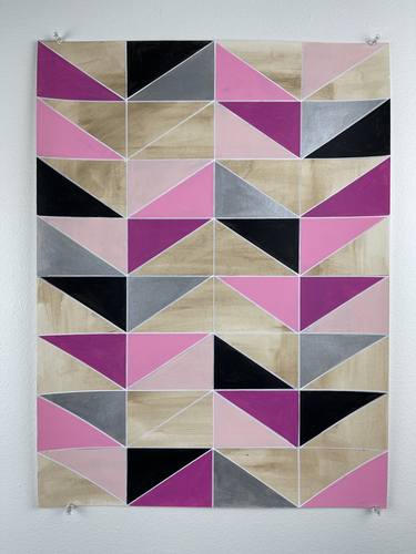 Metallic Silver Pink Black Geometric Painting on Paper 18x24 thumb
