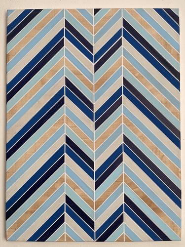 Blue Monochromatic Geometric Stripe Painting 18x24 thumb