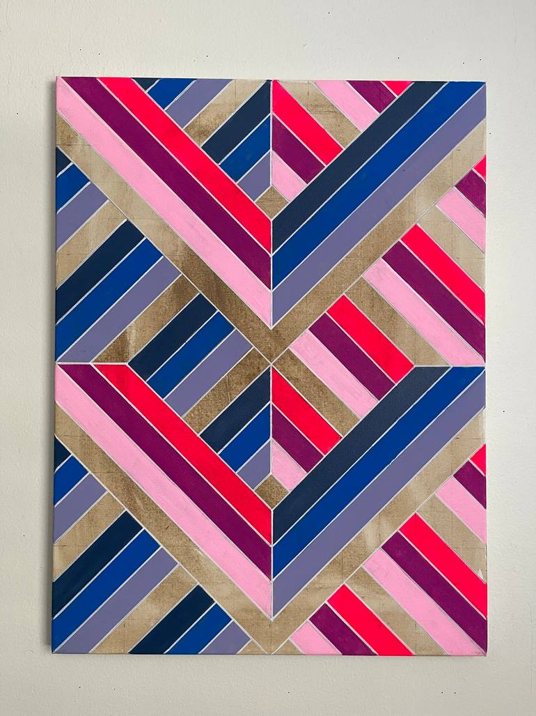 Original Geometric Painting by Amy Illardo | Abstract Art on Canvas | Blue and Pink Geometric Abstract Painting 18x24