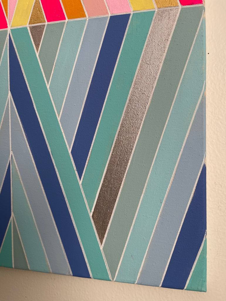 Metallic Gold Silver Pink Yellow Blue Geometric Painting 18x24 Painting ...