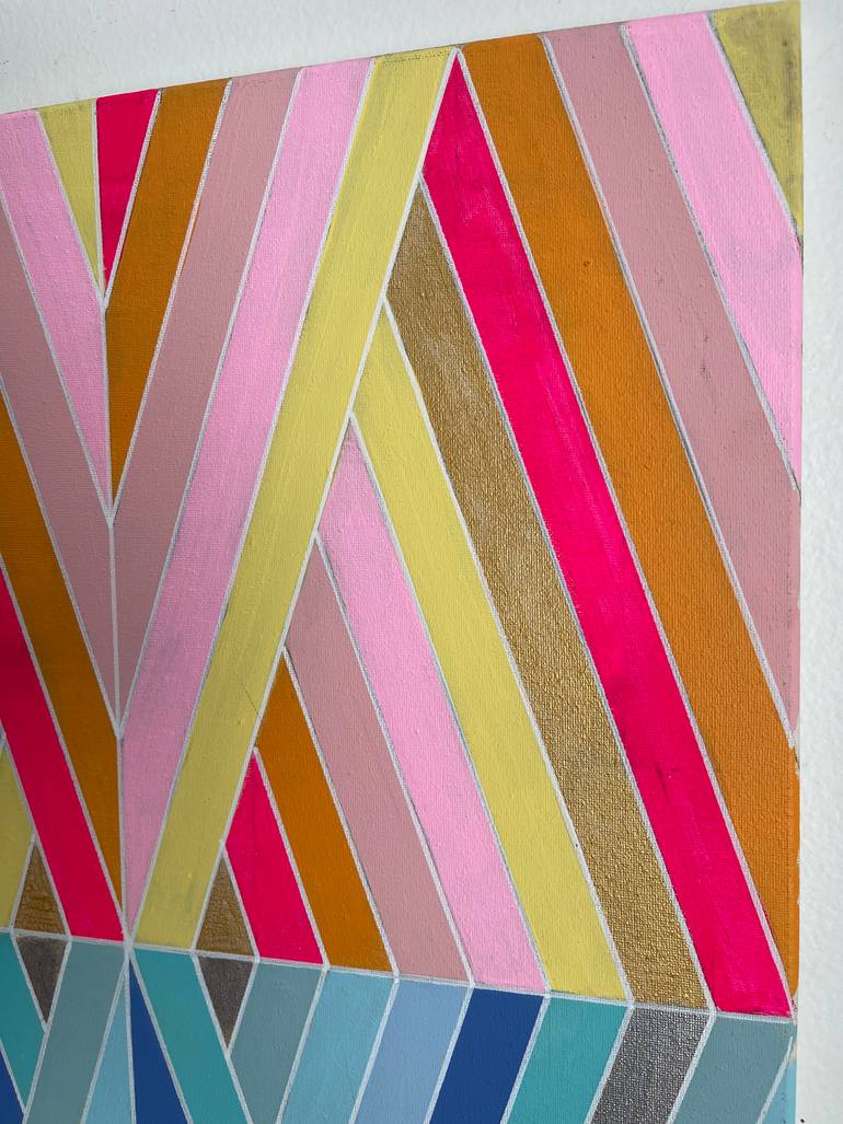 Metallic Gold Silver Pink Yellow Blue Geometric Painting 18x24 Painting ...