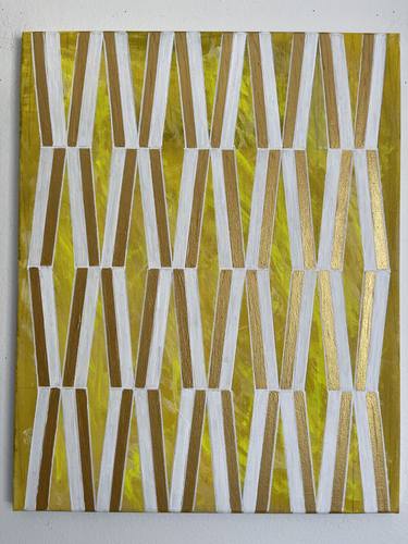 Metallic Gold Yellow White Geometric Painting 16x20 thumb