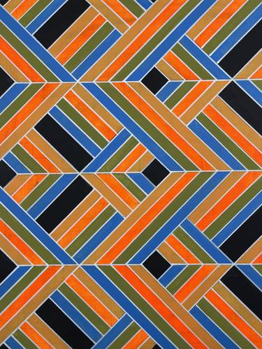 Black Olive Neon Orange Blue Geometric 20x24 Painting thumb