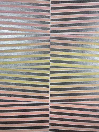 Pastel Pink Yellow Peach Metallic Silver Geometric Painting 24x18 thumb