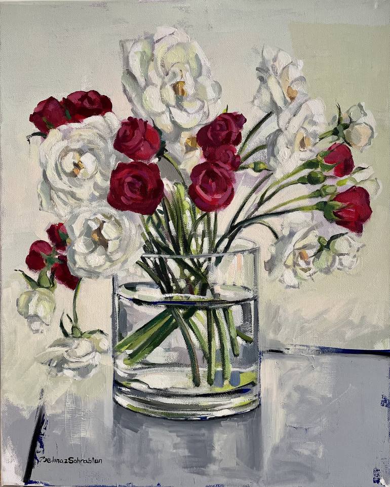 Original Expressionism Floral Paintings by Behnaz Sohrabian