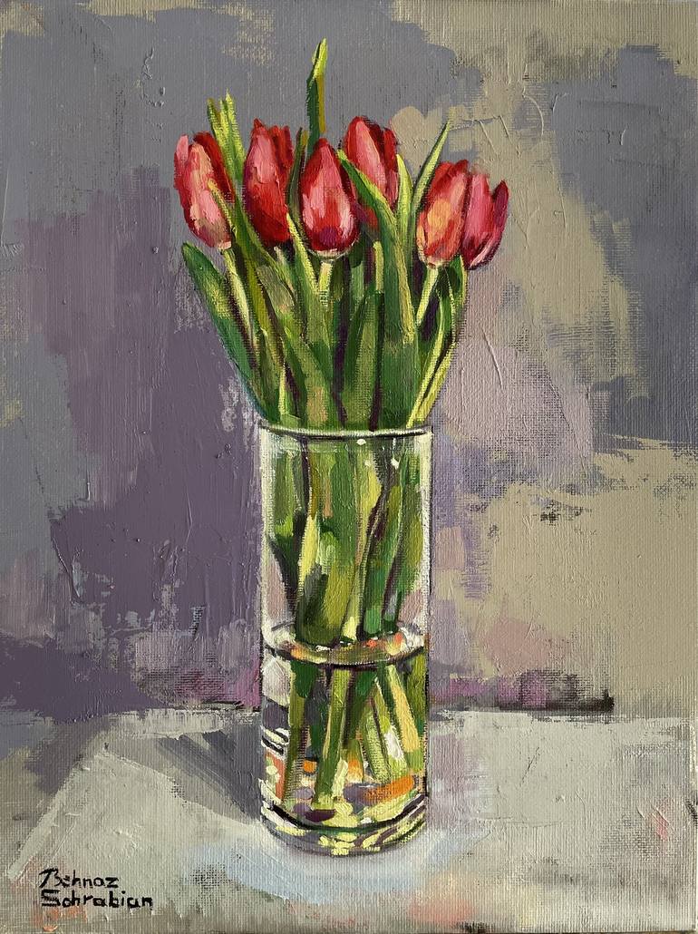 Original Expressionism Floral Paintings by Behnaz Sohrabian