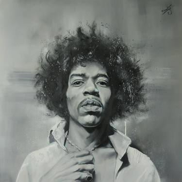 Jimi Hendrix portrait black and white. thumb