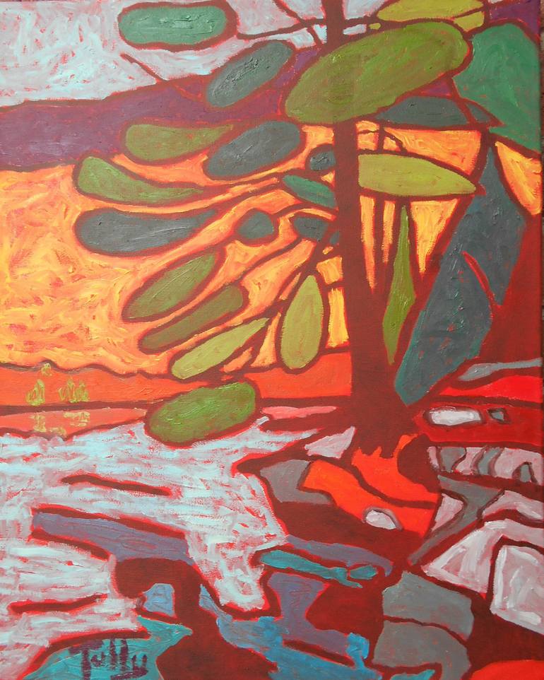 Original Landscape Painting by William Tully | Expressionism Art on Canvas | Evergreen by the Lake