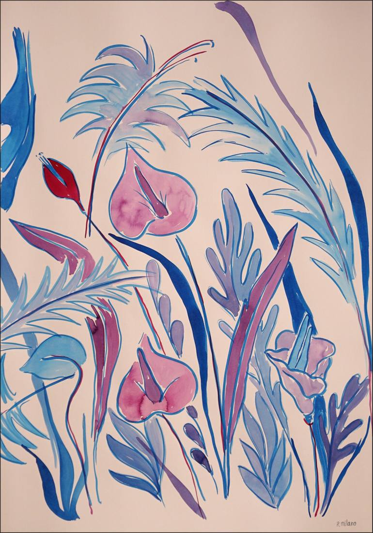 Original Contemporary Floral Painting by Kind of Cyan