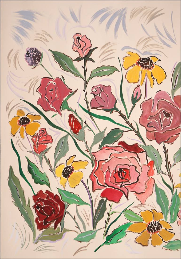 Original Expressionism Floral Painting by Kind Of Cyan