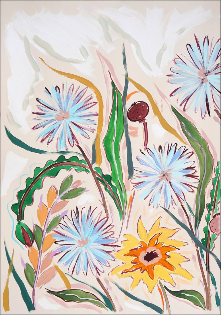 Original Art Nouveau Floral Painting by Kind of Cyan