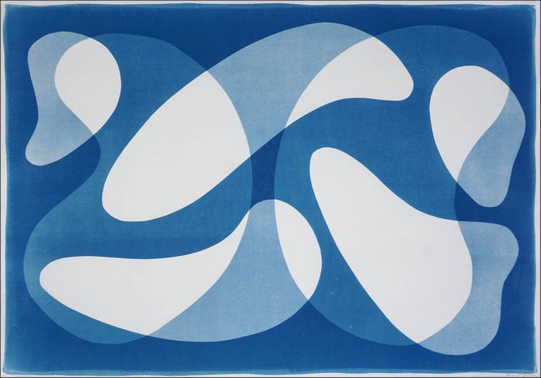 Original Abstract Printmaking by Kind Of Cyan | Abstract Art on Paper | Mid-Century Modern Shapes XIII