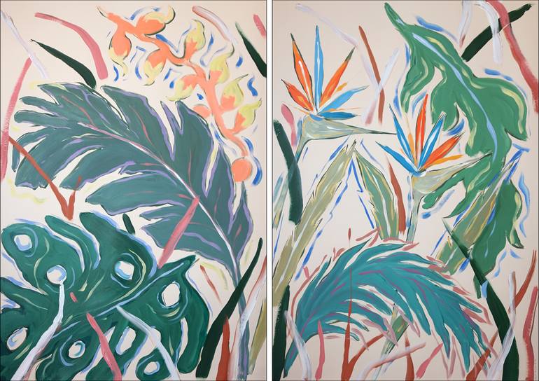 Original Botanic Painting by Kind Of Cyan | Contemporary Art on Paper | Birds of Paradise