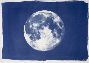 Blue Moon, Handmade Cyanotype Print on Watercolor Paper, Limited Edition (50) thumb