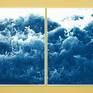 This is an exclusive handprinted limited edition cyanotype.
"Tempestuous Tidal in Blue" is an original cyanotype diptych portraying the tidal behavior during a storm.
Details:
+ Title: Tempestuous Tidal in Blue
+ Year: 2020
+ Edition Size: 100
+ Stamped and Certificate of Authenticity provided
+ Measurements : 100x140 cm (40 x 55.2 in.) Each paper measures 70x100 cm (28x 40 in.) each, a standard frame size
+ All cyanotype prints are made on high-quality Italian watercolor paper
WHAT IS A CYANOTYPE?
The cyanotype (a.k.a. sun-print) process is one of the oldest in the history of photography, dating back to the 1840's.
Cyanotypes were then made famous by Anna Atkins, considered the first female photographer. Inspired by nature, we feel the need to look back at a craft that is handmade, analogue, and using an all-natural light source: the sun.
Our cyanotypes are made by coating high-quality Italian watercolor paper with a light-sensitive emulsion. We then expose it in direct sunlight for several minutes using a photo negative to get the best image quality. Finally, the print is washed and fixed with water to stop the reaction and prevent fading.
What you get is an amazing, royal blue image, with absolutely no ink involved. And since each print is handmade, tones will give gorgeous, subtle variations. The beauty of cyanotypes is that each print is absolutely unique.