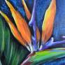 Tropical flower- Strelizia, more known as Bird of Paradise.

It is bright and decorative original painting in acrylic on canvas.
Edges are painted in black, so it's ready to hang on the wall.
Signed on the front and back.