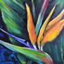 Tropical flower- Strelizia, more known as Bird of Paradise.

It is bright and decorative original painting in acrylic on canvas.
Edges are painted in black, so it's ready to hang on the wall.
Signed on the front and back.