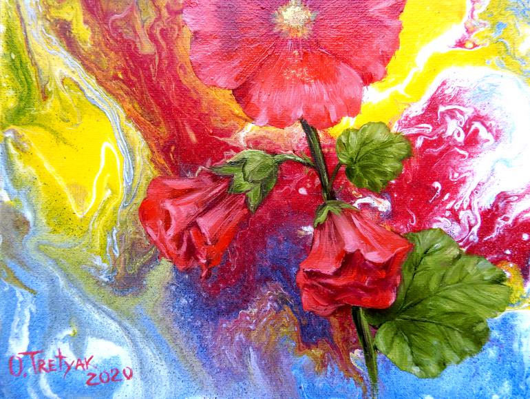 Original Abstract Expressionism Floral Painting by Olga Tretyak