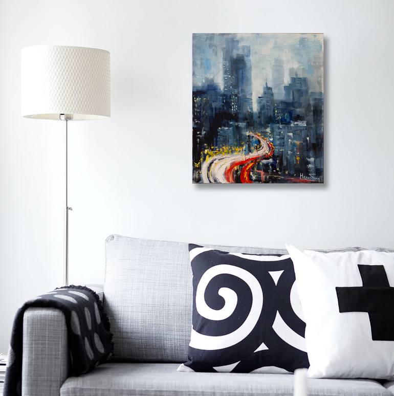 Original Abstract Cities Painting by Oleksandr Neliubin