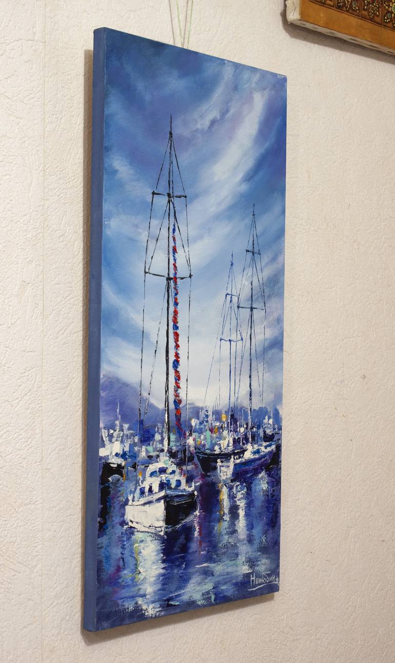 Original Fine Art Yacht Painting by Oleksandr Neliubin