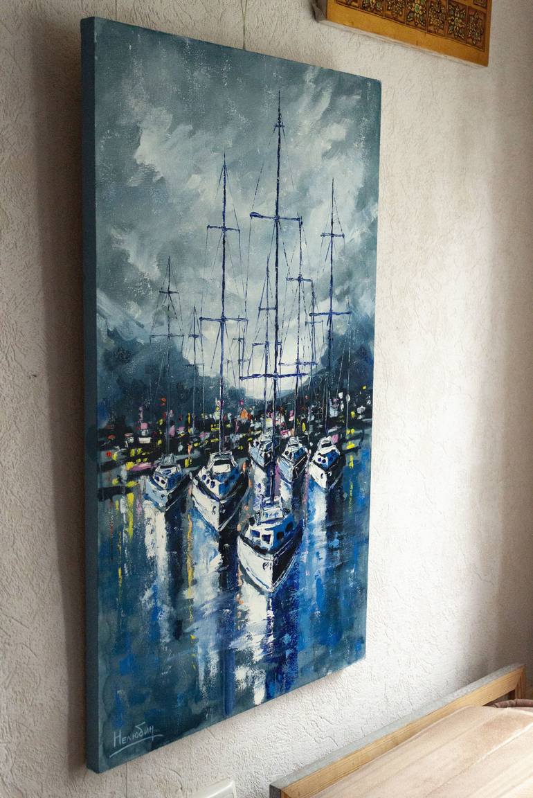 Original Impressionism Sailboat Painting by Oleksandr Neliubin