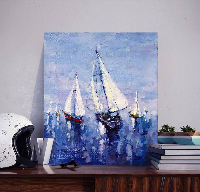 White sails , ships , sky Painting by Oleksandr Neliubin | Saatchi Art