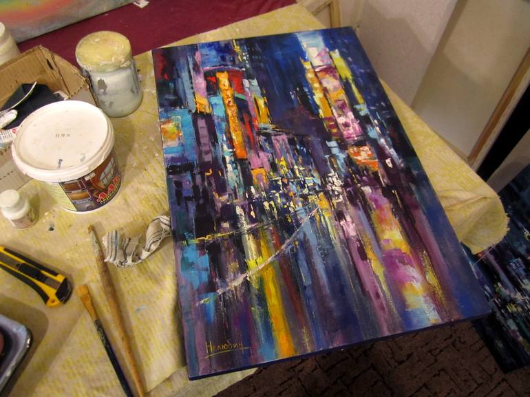 Original Abstract Expressionism Cities Painting by Oleksandr Neliubin