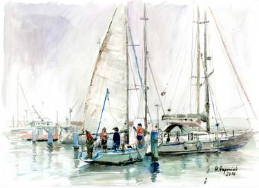 Print of Fine Art Sailboat Paintings by Hanna Haponiuk