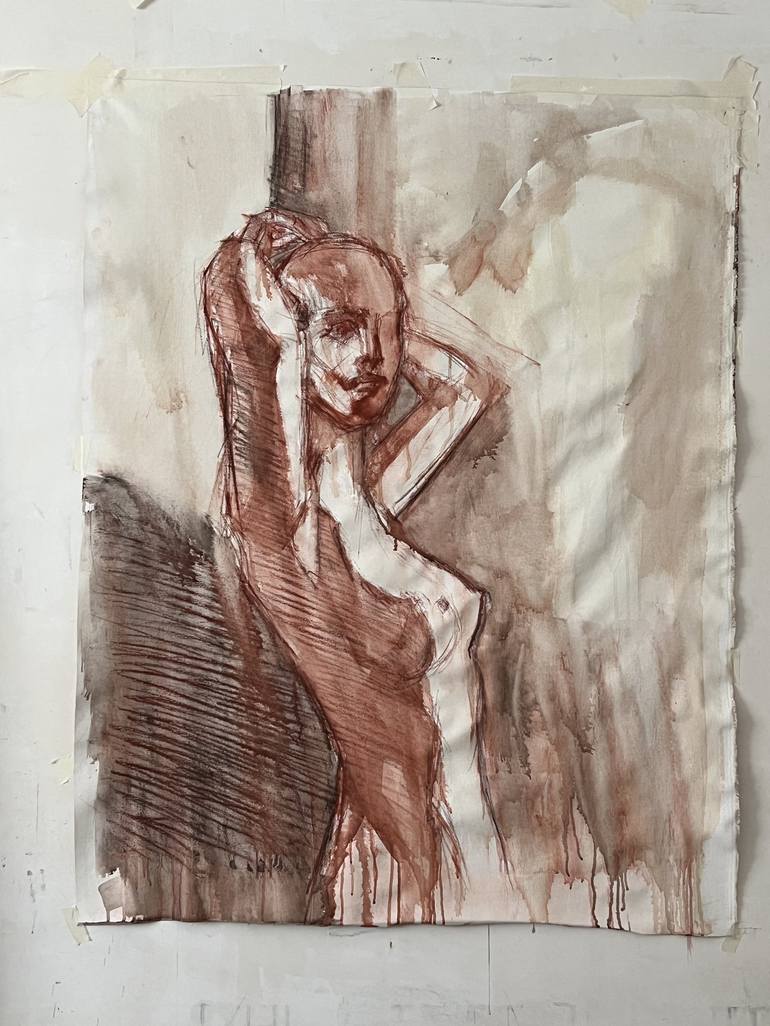 Original Abstract Nude Drawing by claudia barbu