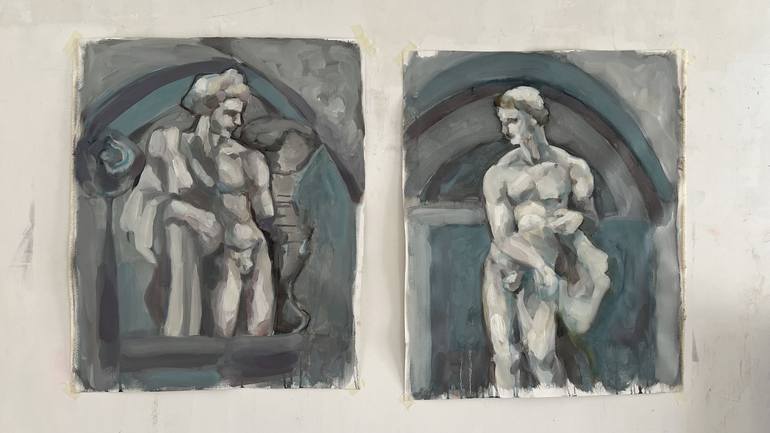 Original Art Deco Men Painting by claudia barbu
