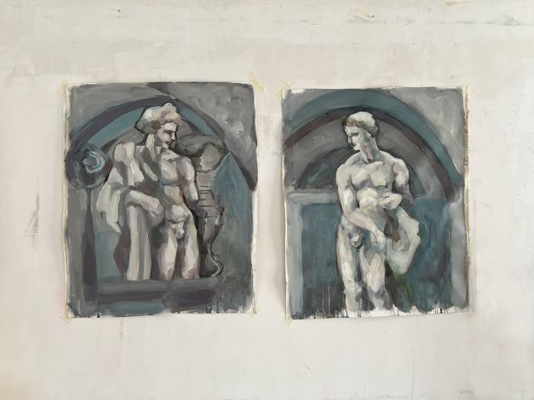 Original Art Deco Men Painting by claudia barbu
