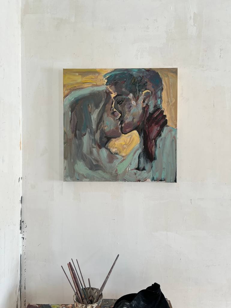 Original Art Deco Love Painting by Claudia Barbu