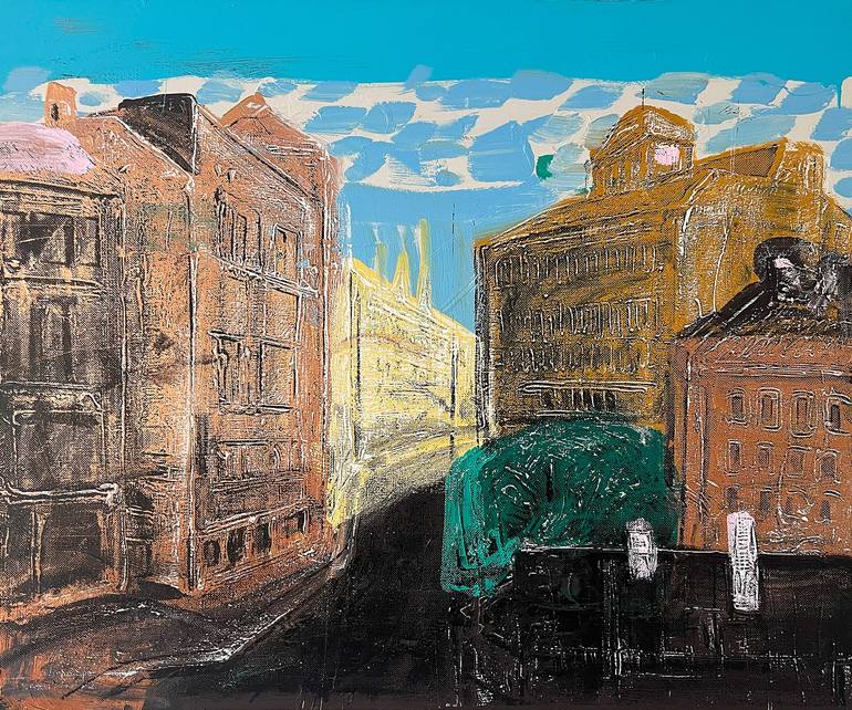 Original Architecture Painting by Timo Myllymaki | Contemporary Art on Other | Sleeping city