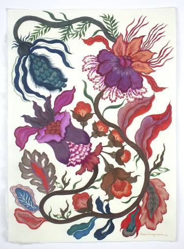 Art Nouveau Flower factory Watercolor Original Painting