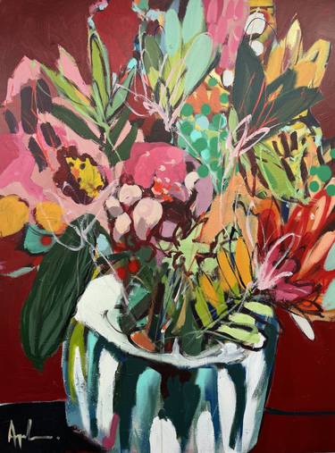 Original Abstract Expressionism Floral Paintings by Angela Maritz