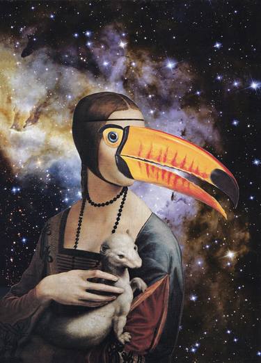Original Surrealism Outer Space Collage by Martine Mooijenkind