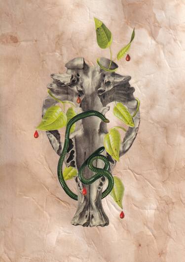 Original Surrealism Botanic Collage by Martine Mooijenkind