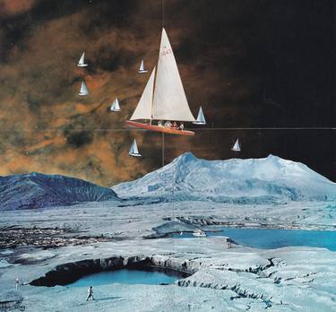 Original Surrealism Boat Collage by Martine Mooijenkind