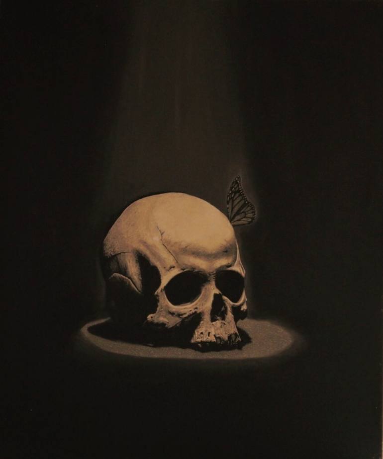 skull and butterfly painting